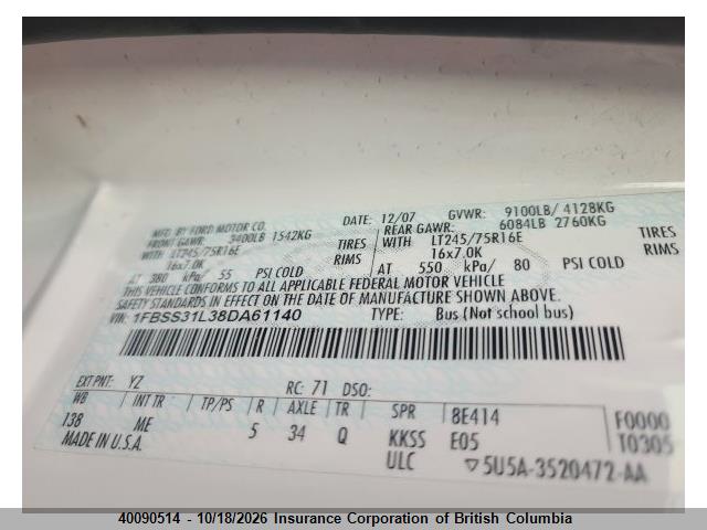 Aukcja sprzedaży 2008 Ford E350, vin: 1FBSS31L38DA61140, numer aukcji: 40090514