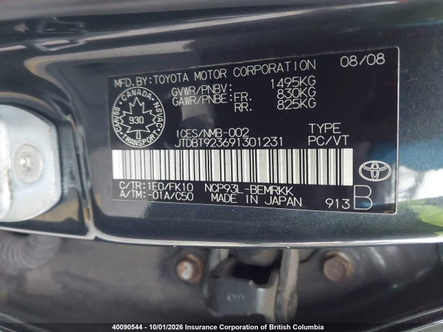 Продажа на аукционе авто 2009 Toyota Yaris, vin: JTDBT923691301231, номер лота: 40090544