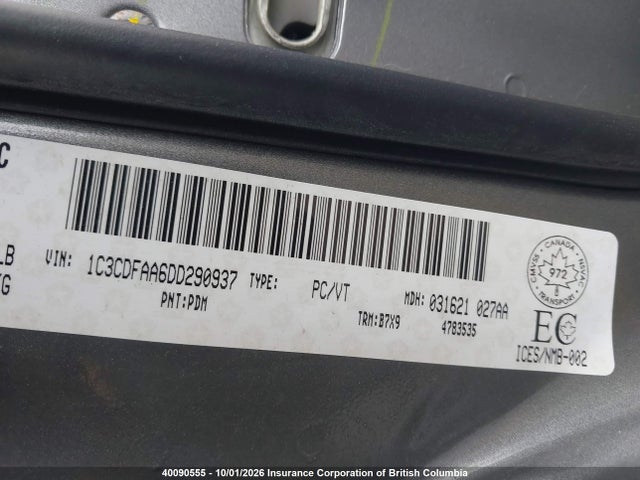 40090555 :رقم المزاد ، 1C3CDFAA6DD290937 vin ، 2013 Dodge Dart Se/aero مزاد بيع