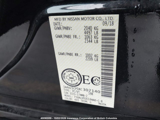 Nissan Leaf 2019 1N4AZ1CP1KC302140 Image 9