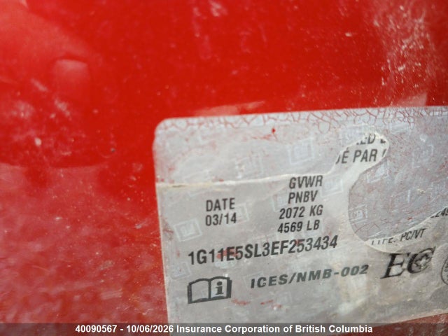 40090567 :رقم المزاد ، 1G11E5SL3EF253434 vin ، 2014 Chevrolet Malibu 2lt مزاد بيع