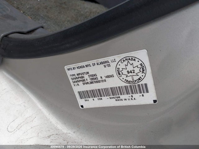 Aukcja sprzedaży 2006 Honda Odyssey Ex-l, vin: 5FNRL38676B501518, numer aukcji: 40090579