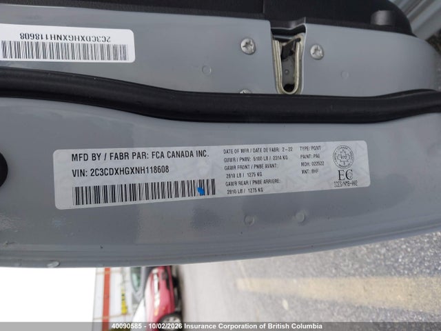 Auction sale of the 2022 Dodge Charger Gt, vin: 2C3CDXHGXNH118608, lot number: 40090585