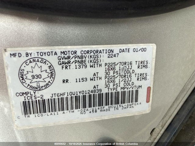 Продаж на аукціоні авто 2000 Lexus Rx 300, vin: JT6HF10U1Y0124839, номер лоту: 40090602