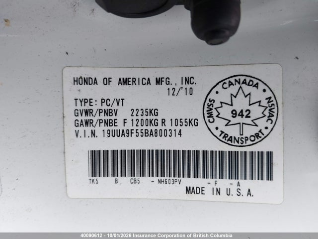 Aukcja sprzedaży 2011 Acura Tl, vin: 19UUA9F55BA800314, numer aukcji: 40090612