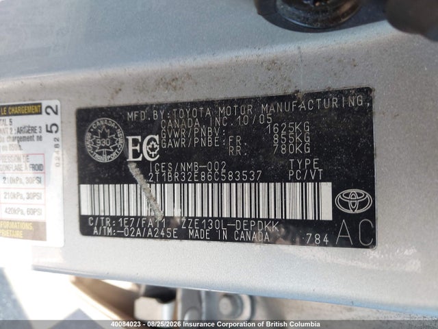 Продажа на аукционе авто 2006 Toyota Corolla Ce/le/s, vin: 2T1BR32E86C583537, номер лота: 40084023