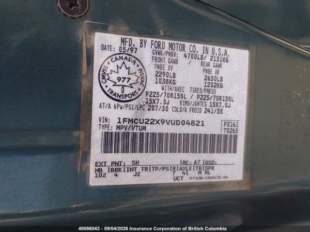 Продажа на аукционе авто 1997 Ford Explorer, vin: 1FMCU22X9VUD04821, номер лота: 40086043