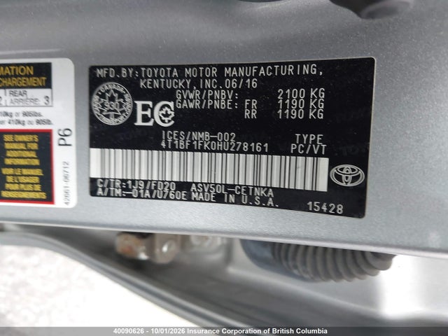 4T1BF1FK0HU278161 Toyota Camry