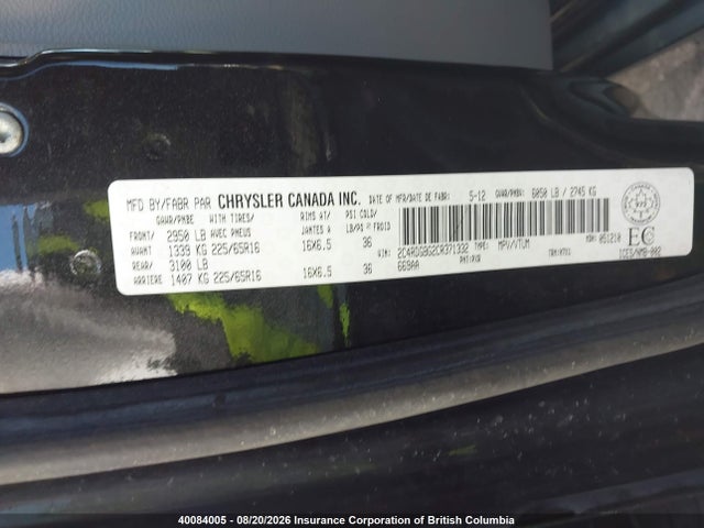 40084005 :رقم المزاد ، 2C4RDGBG2CR371332 vin ، 2012 Dodge Grand Caravan Se مزاد بيع