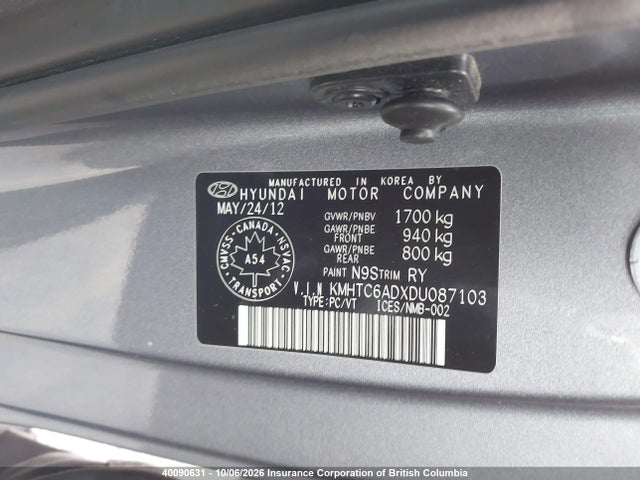 2013 Hyundai Veloster მანქანა იყიდება აუქციონზე, vin: KMHTC6ADXDU087103, აუქციონის ნომერი: 40090631