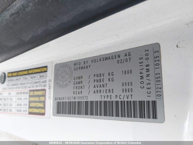 Продажа на аукционе авто 2007 Volkswagen Rabbit, vin: WVWAR71K27W189972, номер лота: 40090632