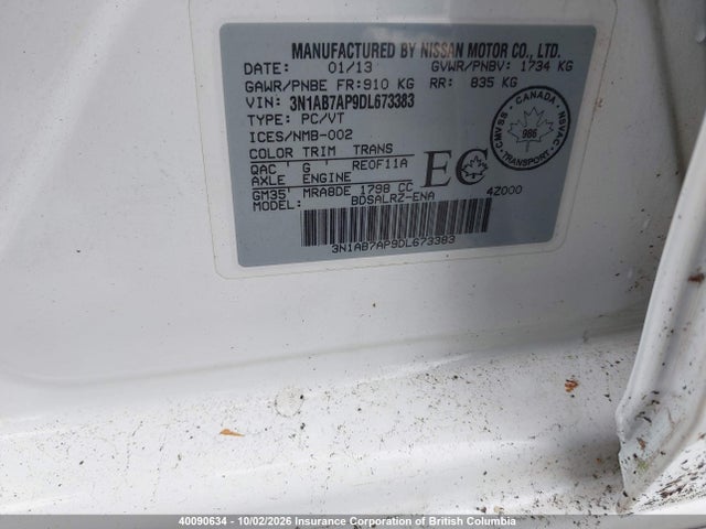 Aukcja sprzedaży 2013 Nissan Sentra S/sv/sr/sl, vin: 3N1AB7AP9DL673383, numer aukcji: 40090634