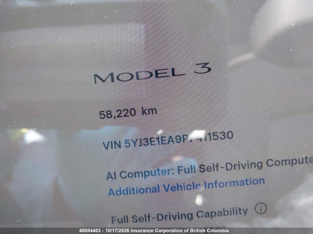 5YJ3E1EA9PF411530 Tesla MODEL 3