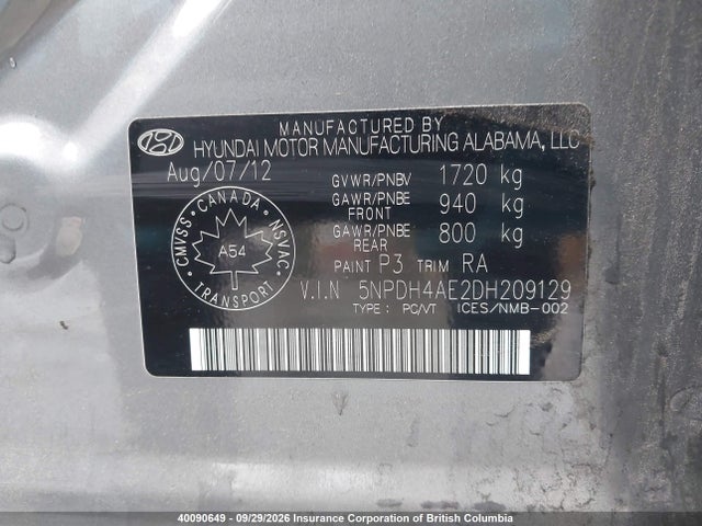 2013 Hyundai Elantra Gl მანქანა იყიდება აუქციონზე, vin: 5NPDH4AE2DH209129, აუქციონის ნომერი: 40090649