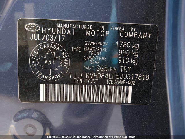 2018 Hyundai Elantra Sel/value/limited მანქანა იყიდება აუქციონზე, vin: KMHD84LF5JU517818, აუქციონის ნომერი: 40089253
