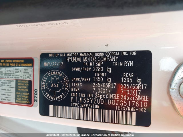 Продаж на аукціоні авто 2018 Hyundai Santa Fe Sport, vin: 5XYZUDLB8JG517610, номер лоту: 40090669