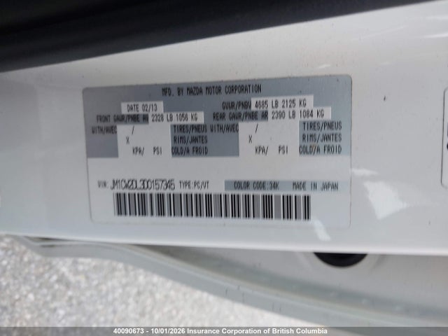 2013 Mazda 5 მანქანა იყიდება აუქციონზე, vin: JM1CW2DL3D0157345, აუქციონის ნომერი: 40090673