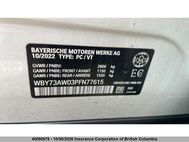 40090679 :رقم المزاد ، WBY73AW03PFN77615 vin ، 2023 Bmw I4 مزاد بيع