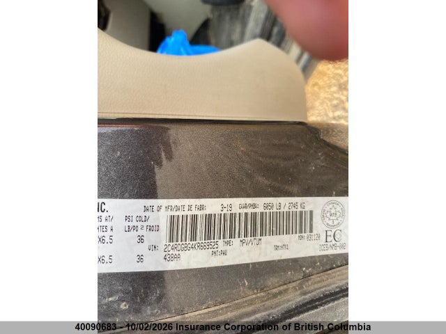 40090683 :رقم المزاد ، 2C4RDGBG4KR669525 vin ، 2019 Dodge Grand Caravan Se مزاد بيع