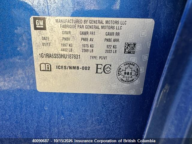 1G1RA6S53HU187831 Chevrolet Volt