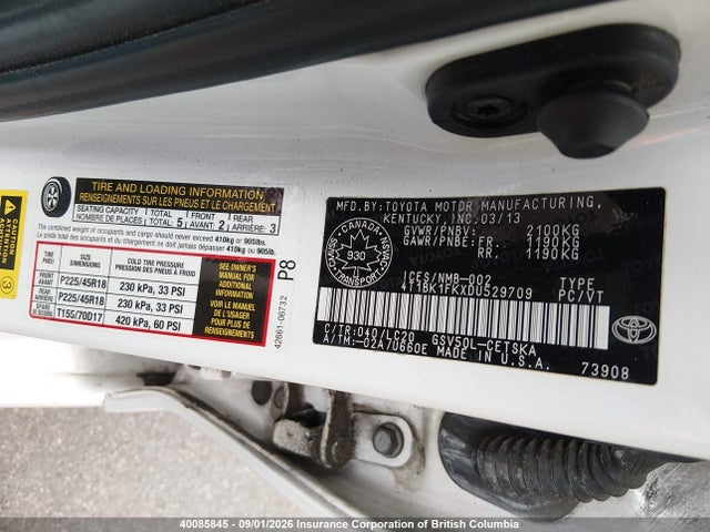 2013 Toyota Camry Se/xle მანქანა იყიდება აუქციონზე, vin: 4T1BK1FKXDU529709, აუქციონის ნომერი: 40085845