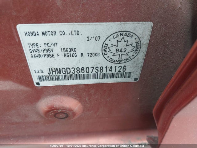 Aukcja sprzedaży 2007 Honda Fit, vin: JHMGD38607S814126, numer aukcji: 40090708