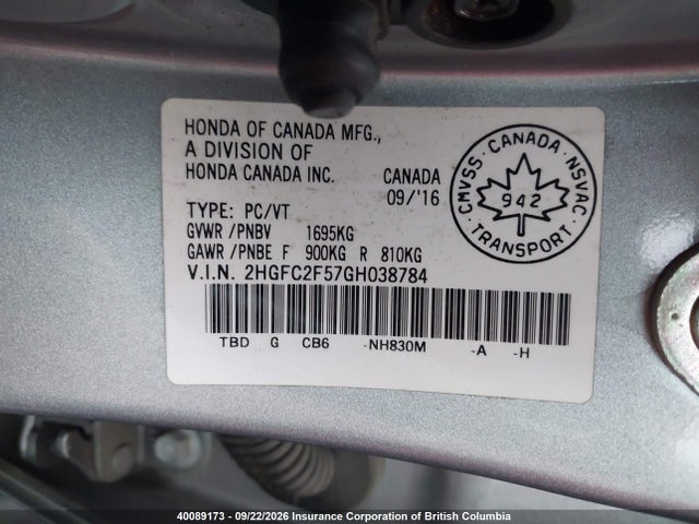 Продажа на аукционе авто 2016 Honda Civic Lx, vin: 2HGFC2F57GH038784, номер лота: 40089173