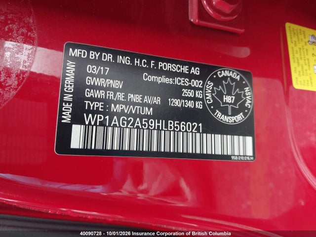 Porsche Macan 2017 WP1AG2A59HLB56021 Image 9