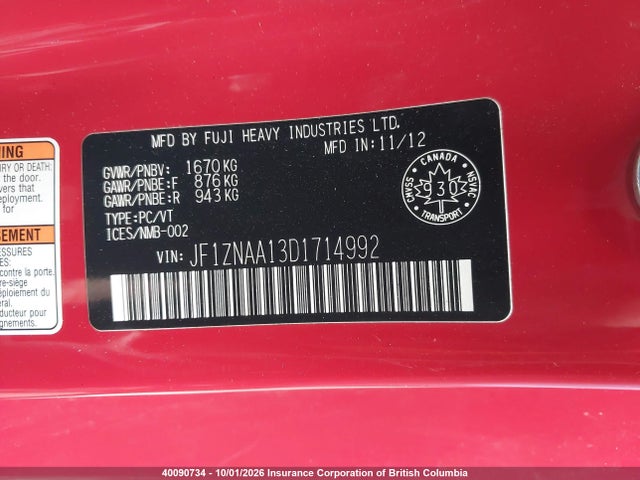 40090734 :رقم المزاد ، JF1ZNAA13D1714992 vin ، 2013 Scion Fr-s مزاد بيع