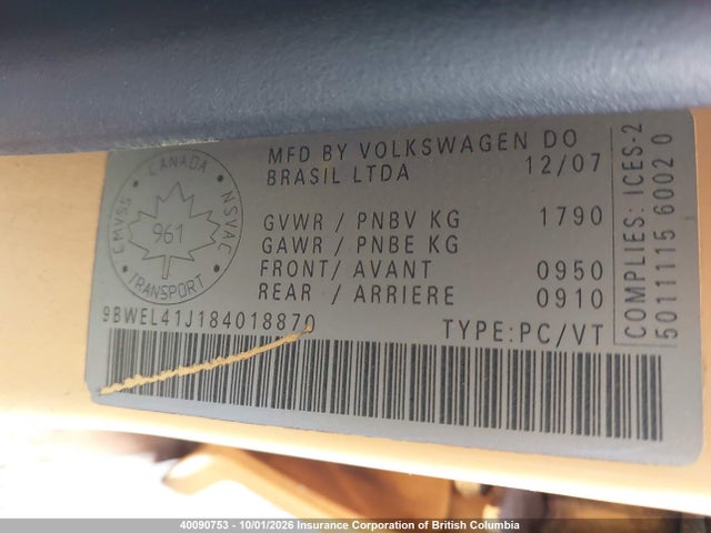 2008 Volkswagen Golf მანქანა იყიდება აუქციონზე, vin: 9BWEL41J184018870, აუქციონის ნომერი: 40090753