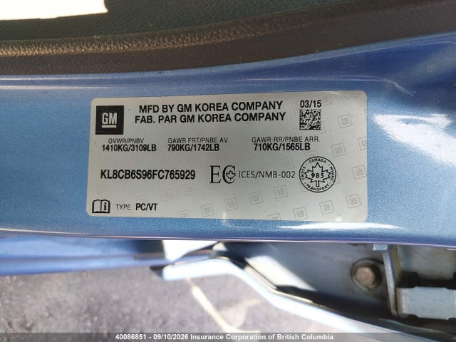 40086851 :رقم المزاد ، KL8CB6S96FC765929 vin ، 2015 Chevrolet Spark Ls مزاد بيع