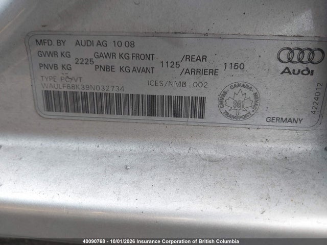 Aukcja sprzedaży 2009 Audi A4, vin: WAULF68K39N032734, numer aukcji: 40090768