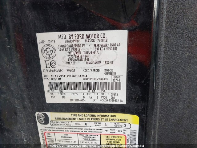 Продаж на аукціоні авто 2013 Ford F150, vin: 1FTFW1ET9DKE31304, номер лоту: 40090772