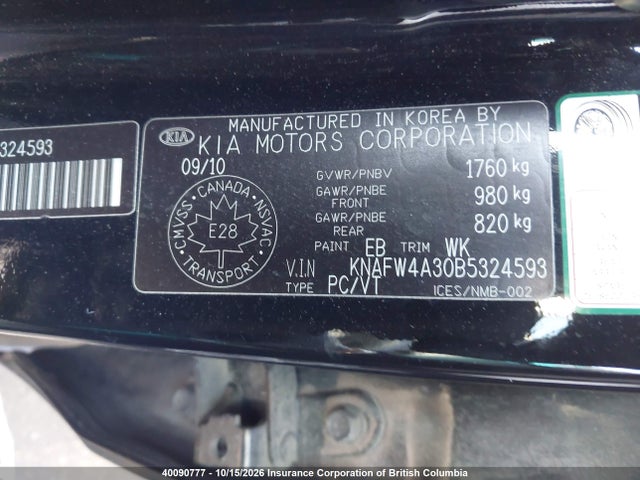 40090777 :رقم المزاد ، KNAFW4A30B5324593 vin ، 2011 Kia Forte مزاد بيع