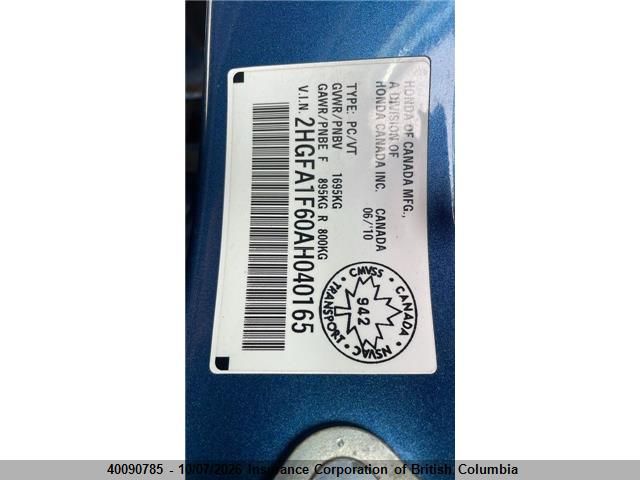 2010 Honda Civic მანქანა იყიდება აუქციონზე, vin: 2HGFA1F60AH040165, აუქციონის ნომერი: 40090785