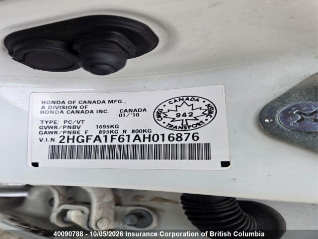 Продажа на аукционе авто 2010 Honda Civic, vin: 2HGFA1F61AH016876, номер лота: 40090788