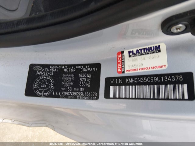 Aukcja sprzedaży 2009 Hyundai Accent Se, vin: KMHCN35C99U134378, numer aukcji: 40087728