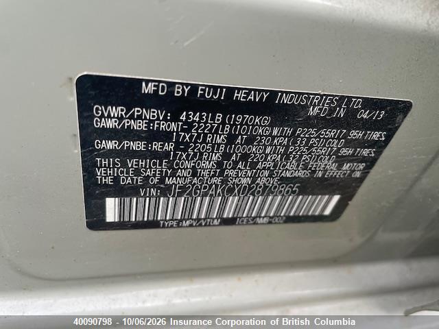 Продаж на аукціоні авто 2013 Subaru Xv Crosstrek 2.0 Limited, vin: JF2GPAKCXD2879865, номер лоту: 40090798
