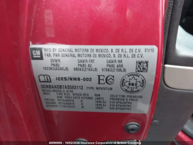2010 Chevrolet Hhr მანქანა იყიდება აუქციონზე, vin: 3GNBAADB7AS583112, აუქციონის ნომერი: 40090800