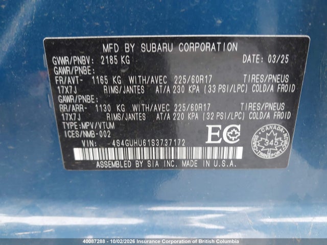 Aukcja sprzedaży 2025 Subaru Crosstrek Wilderness, vin: 4S4GUHU61S3737172, numer aukcji: 40087288