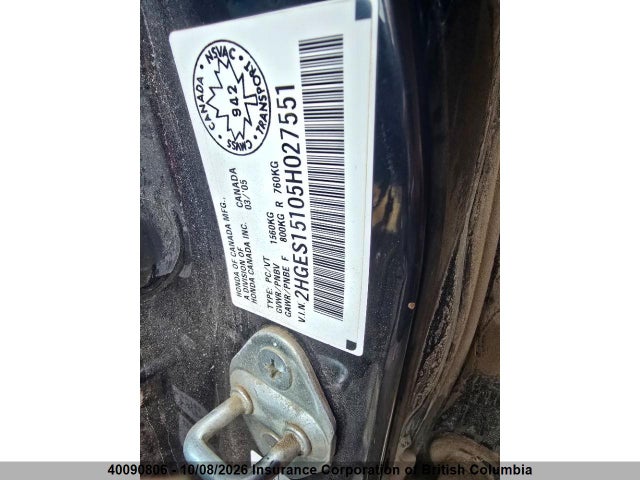 Продажа на аукционе авто 2005 Honda Civic, vin: 2HGES15105H027551, номер лота: 40090806