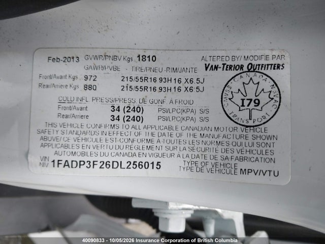2013 Ford Focus მანქანა იყიდება აუქციონზე, vin: 1FADP3F26DL256015, აუქციონის ნომერი: 40090833