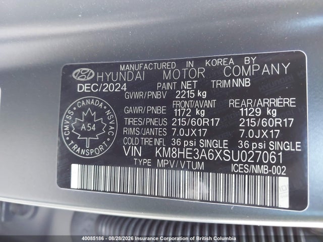 Продаж на аукціоні авто 2025 Hyundai Kona Limited, vin: KM8HE3A6XSU027061, номер лоту: 40085186