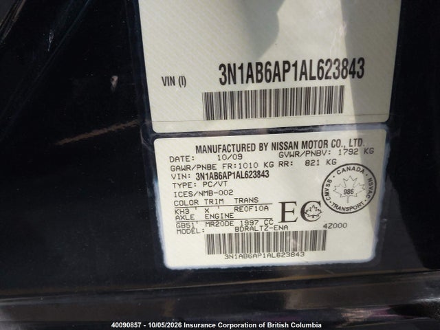 Aukcja sprzedaży 2010 Nissan Sentra 2.0s, vin: 3N1AB6AP1AL623843, numer aukcji: 40090857
