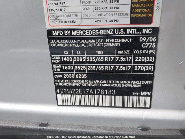 2007 Mercedes-benz Ml 320 Cdi მანქანა იყიდება აუქციონზე, vin: 4JGBB22E17A178183, აუქციონის ნომერი: 40087909