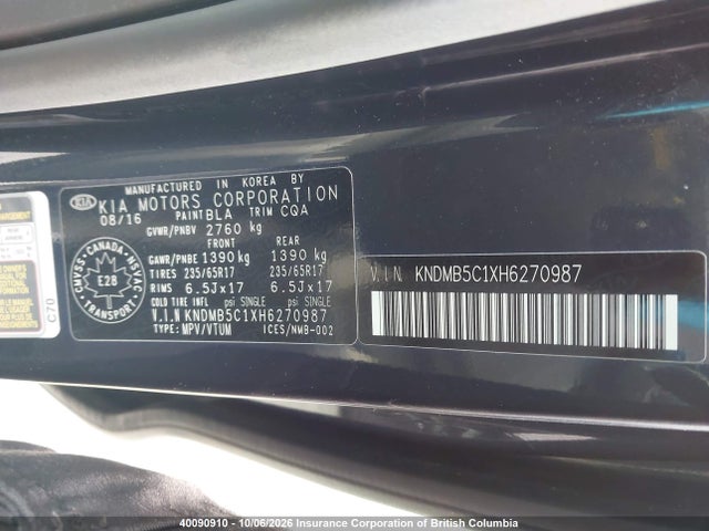 Aukcja sprzedaży 2017 Kia Sedona Lx, vin: KNDMB5C1XH6270987, numer aukcji: 40090910