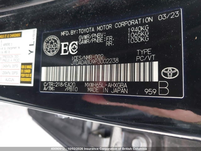 Продажа на аукционе авто 2023 Toyota Prius, vin: JTDADABU9P3002238, номер лота: 40090912