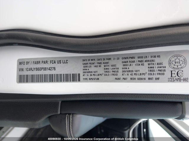 40090930 :رقم المزاد ، 1C4RJYB60P8814276 vin ، 2023 Jeep Grand Cherokee 4xe مزاد بيع