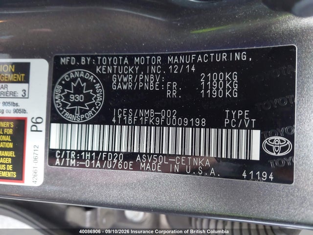 Продаж на аукціоні авто 2015 Toyota Camry Le/xle/se/xse, vin: 4T1BF1FK9FU009198, номер лоту: 40086906
