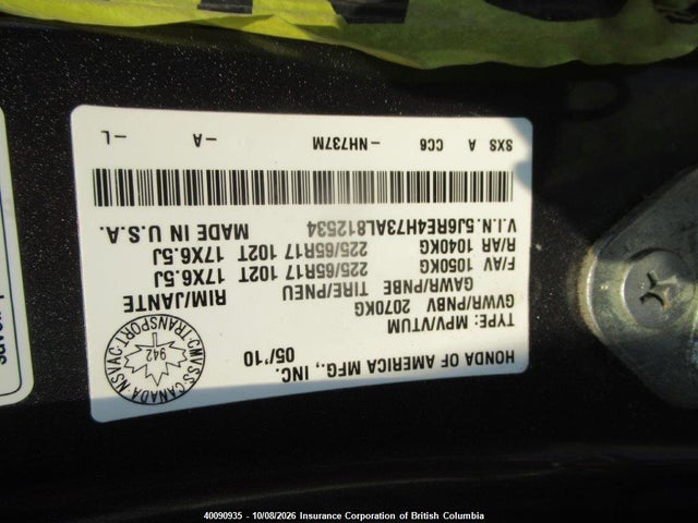 Aukcja sprzedaży 2010 Honda Cr-v, vin: 5J6RE4H73AL812534, numer aukcji: 40090935